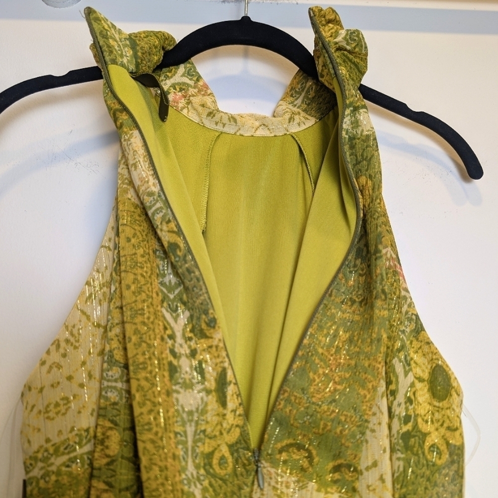 Taylor Green Gold Metallic Halter A-Line Dress Petite Party Brunch Size 10P - Picture 4 of 11